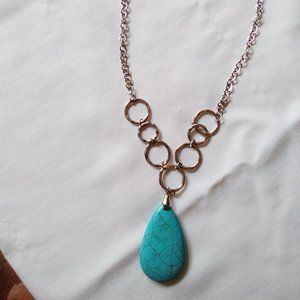 Silvertone and Faux Turquoise Pendant Necklace